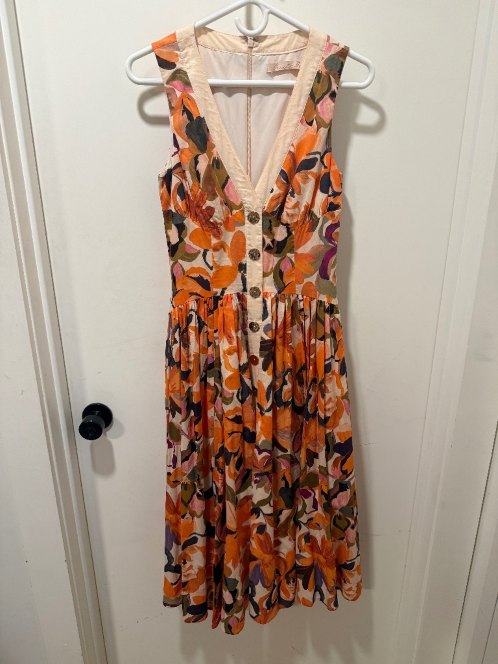 Hutch | Sleeveless, Orange Floral Midi Dress | Size Small